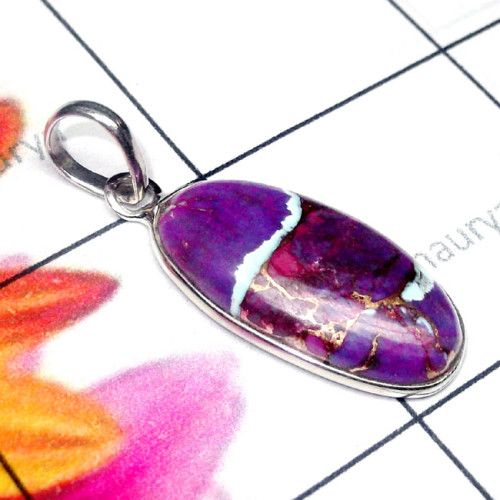 Mohave Purple Copper Turquoise A - BPS994-Multi Cab Gemstone 925 Silver Lightweight Bejal Pendant