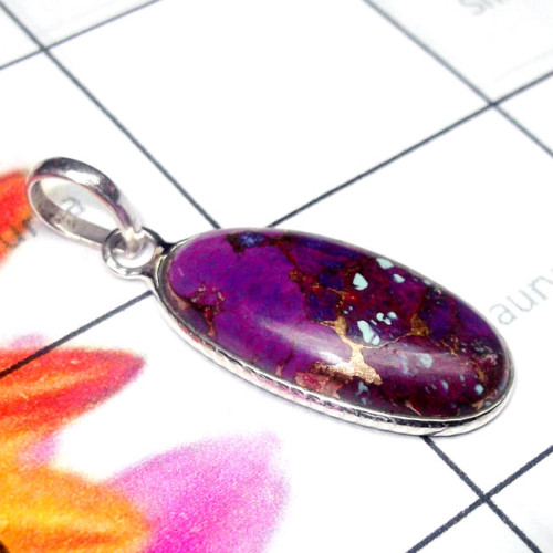 Purple Copper Turquoise D - BPS994-Multi Cab Gemstone 925 Silver Lightweight Bejal Pendant