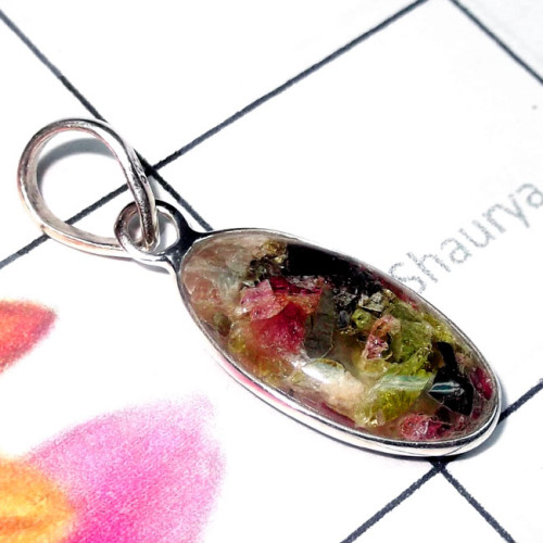 Fusion Tourmaline O - BPS994-Multi Cab Gemstone 925 Silver Lightweight Bejal Pendant