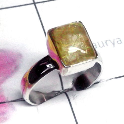 Golden Rutile C - GRT996-Golden Rutile Cab 925 Exclusive Silver Plain Ring