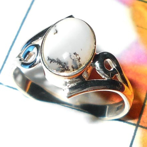 Dendritic Opal B - SDR918-Black onyx silver Ring
