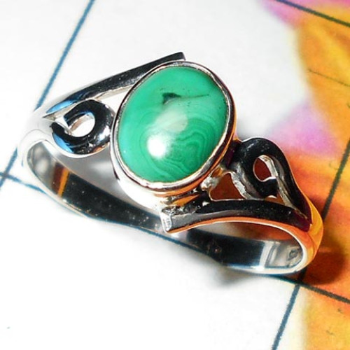 Malachite cab D - SDR918-Black onyx silver Ring