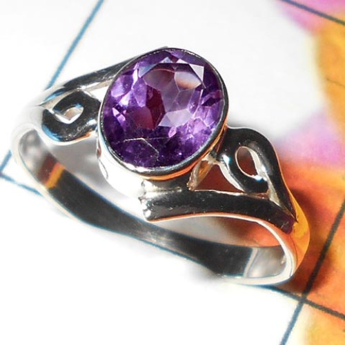 Amethyst cut G - SDR918-Black onyx silver Ring