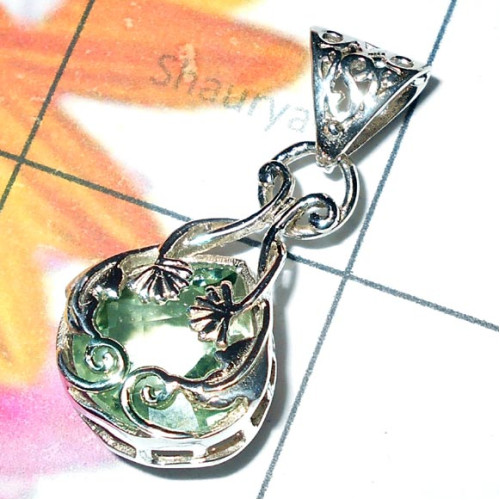 Green Amethyst cut B - CSP977-Designer Casting silver gems pendant