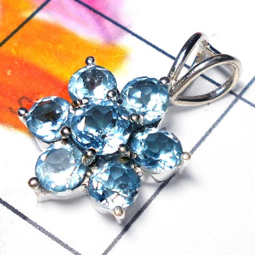 Blue Topaz C - CSP975-Exclusive Design Casting silver Peridot gems Pendant