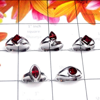 Garnet D - RBS999-5 Pcs. Baby Ring Made in 925 Silver with Cut Gemstone n M Garnet D - RBS999-5 Pcs. Baby Ring Made in 925 Silver with Cut Gemstone n M