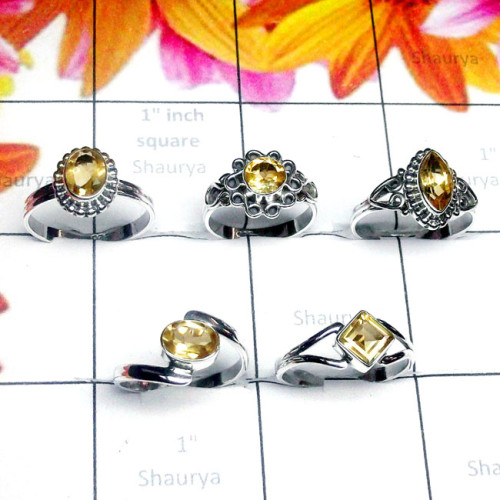 Citrine A - RBS997-925 Silver Small Size Multi Design 5 Pcs. Baby Ring