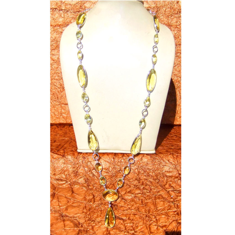 36inch Citrine Hydro Glass D - BZN997-Multi Cut Hydro Gems 925 Silver Bejal Necklace 36inch Citrine Hydro Glass D - BZN997-Multi Cut Hydro Gems 925 Silver Bejal Necklace