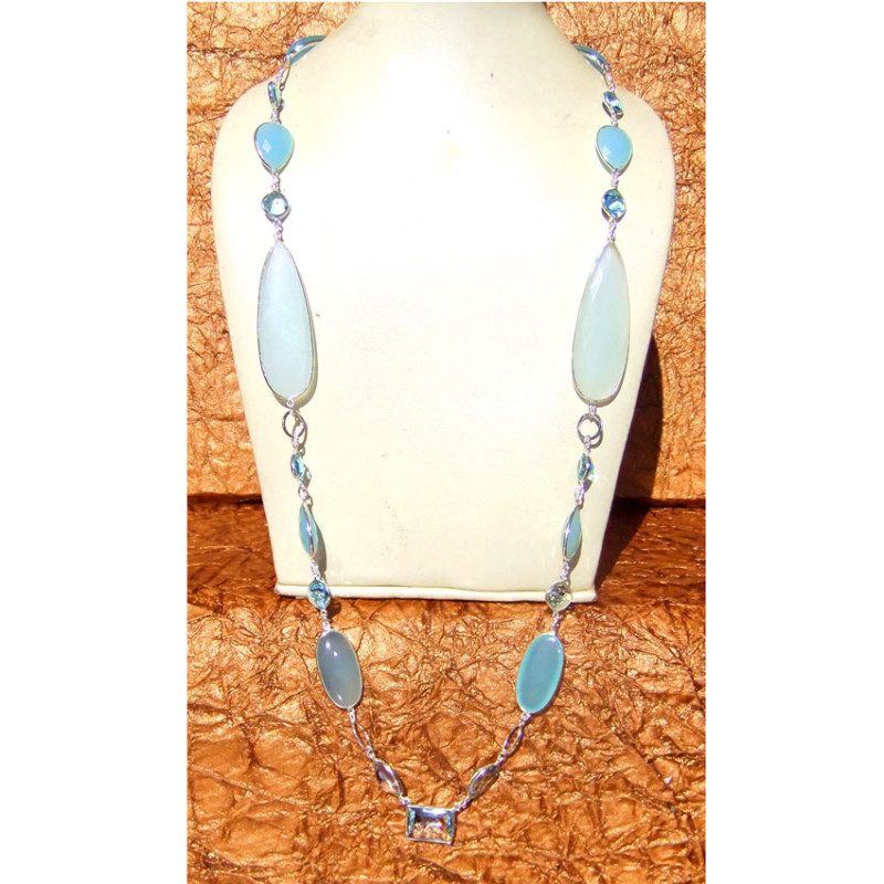 32inch Chalcedony Hydro Glass D - BZN996-Hydro Glass Gemstone 925 Plain Silver Bejal Necklace 32inch Chalcedony Hydro Glass D - BZN996-Hydro Glass Gemstone 925 Plain Silver Bejal Necklace