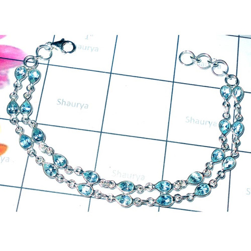 Blue Topaz O - SBB964- Wholesale silver gems Bejal Bracelets