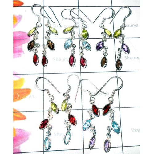 Multi cut O - SBP949-Faceted silver Bejal Earrings wholesale