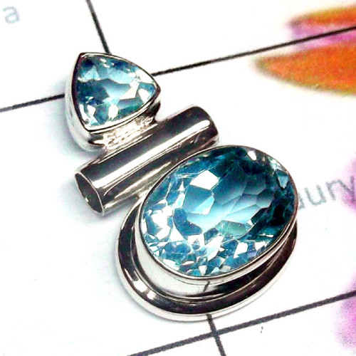 Blue Topaz B - SD833-New Design Lightweight Cut n Cab Gems 925 Silver Pendant