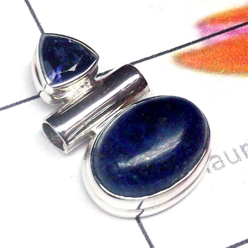 Lapis C - SD833-New Design Lightweight Cut n Cab Gems 925 Silver Pendant
