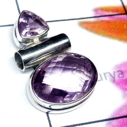 Amethyst O - SD833-New Design Lightweight Cut n Cab Gems 925 Silver Pendant