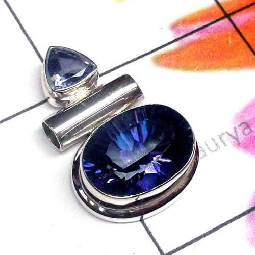 Blue Mystic D - SD832-925 Sterling Silver Two Stone Fancy Pendant