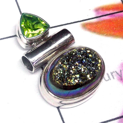 Window Druzy O - SD832-925 Sterling Silver Two Stone Fancy Pendant