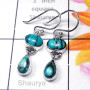 Blue copper Turquoise A - SDE995-Cabochon gems silver Earring
