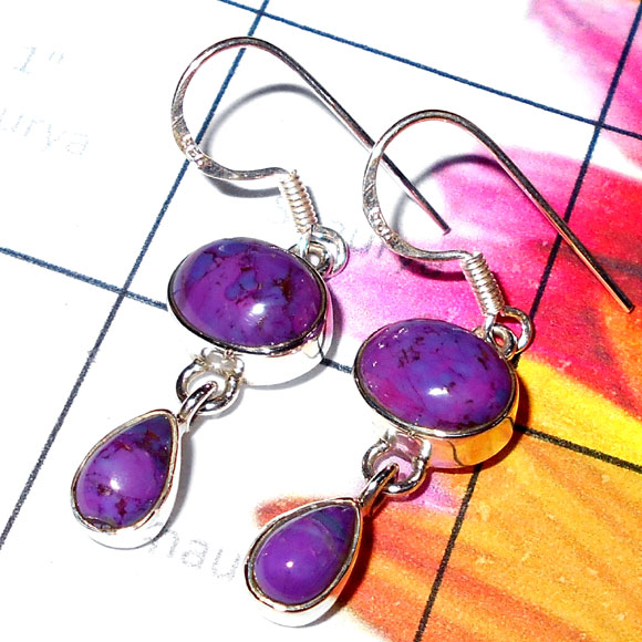 Purple Turquoise C - SDE995-Cabochon gems silver Earring Purple Turquoise C - SDE995-Cabochon gems silver Earring