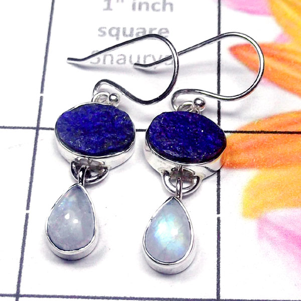 Lapis Rough D - SDE995-Cabochon gems silver Earring