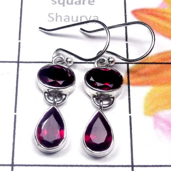 Garnet cut E - SDE995-Cabochon gems silver Earring Garnet cut E - SDE995-Cabochon gems silver Earring