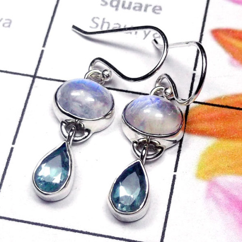 Rainbow Moonstone F - SDE995-Cabochon gems silver Earring Rainbow Moonstone F - SDE995-Cabochon gems silver Earring
