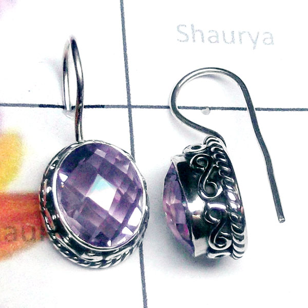 Amethyst I - SDE980-Superior 925 Silver Cut n Cab Gemstone Designer Earring Amethyst I - SDE980-Superior 925 Silver Cut n Cab Gemstone Designer Earring