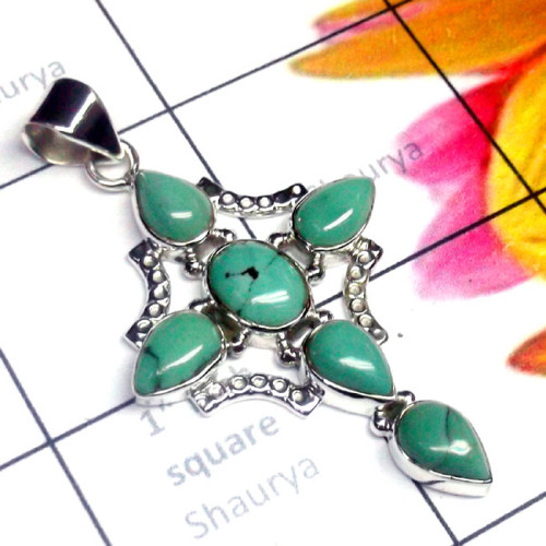 Tibet Turquoise D - SD823-925 Sterling Silver Cut n Cab Gemstone Designer Pendant Tibet Turquoise D - SD823-925 Sterling Silver Cut n Cab Gemstone Designer Pendant