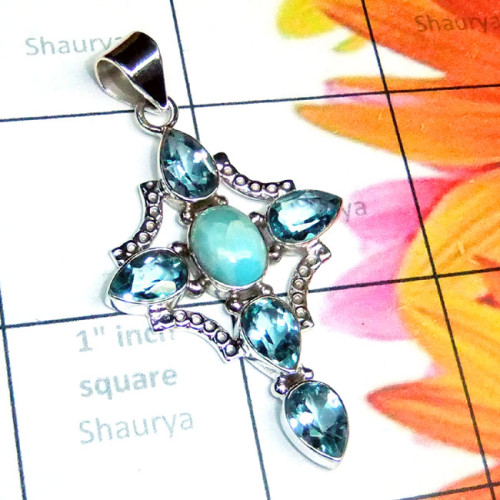 Blue Topaz H - SD823-925 Sterling Silver Cut n Cab Gemstone Designer Pendant Blue Topaz H - SD823-925 Sterling Silver Cut n Cab Gemstone Designer Pendant