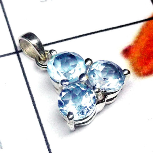 Blue Topaz C - CSP971-925 Sterling Silver Lightweight Cut Gemstone Casting Pend Blue Topaz C - CSP971-925 Sterling Silver Lightweight Cut Gemstone Casting Pend