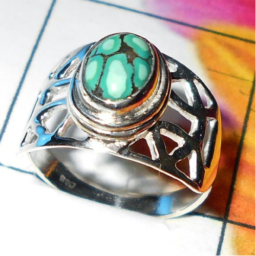 Tibet Turquoise O - SCR925-Assorted Designer Casting Rings with 925 sterling silver