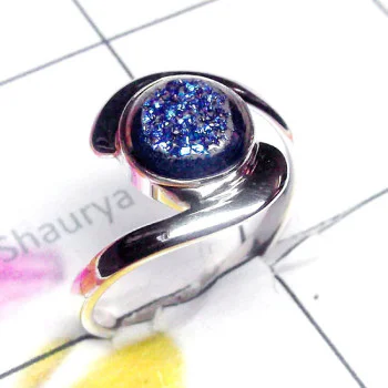 Window Druzy C - PSR948-Single Gemstone Made in 925 Sterling Silver Plain Ring
