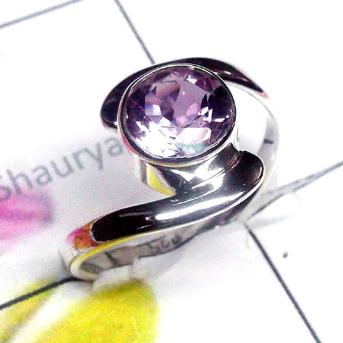 Amethyst F - PSR948-Single Gemstone Made in 925 Sterling Silver Plain Ring