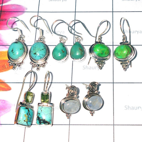Turquoise B - SVP933- Wholesale sterling silver Assorted gemstone & Design Ear