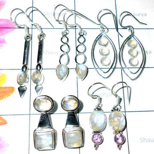 Rainbow moonstone cab O - SVP933- Wholesale sterling silver Assorted gemstone & Design Ear