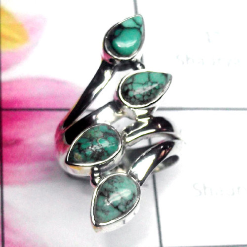 Tibet Turquoise E - SDR913-Multi Gemstone 925 Sterling Silver Fancy Ring