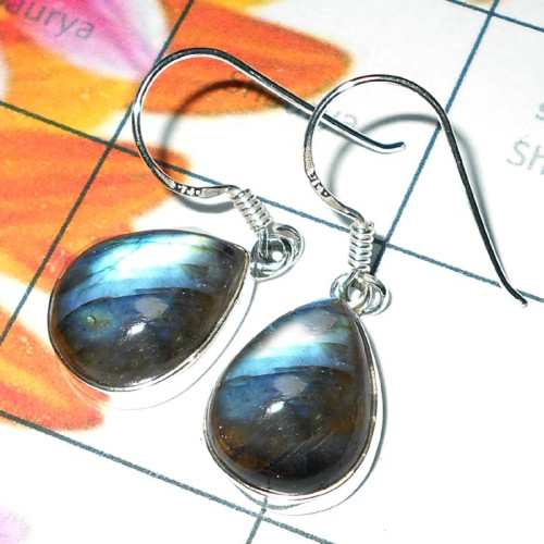 Labradorite A - SPE983-925 Silver Cabochon Plain setting Earrings Labradorite A - SPE983-925 Silver Cabochon Plain setting Earrings