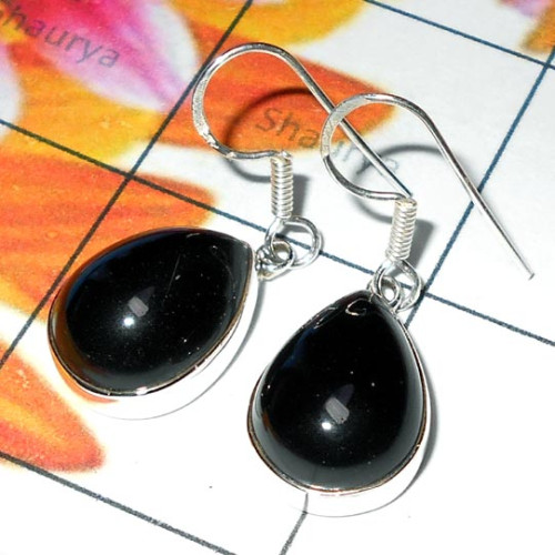 Black Onyx C - SPE983-925 Silver Cabochon Plain setting Earrings