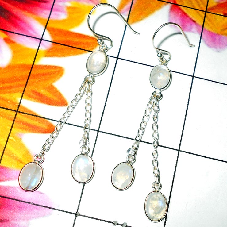 Rainbow Moonstone C - CMJ933-Blue Fire gems silver Earring wholesale Rainbow Moonstone C - CMJ933-Blue Fire gems silver Earring wholesale