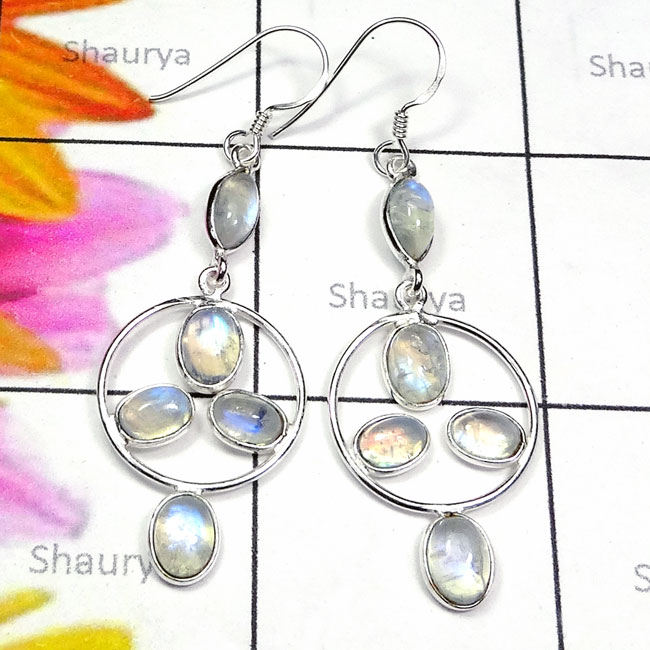 Rainbow Moonstone D - CMJ933-Blue Fire gems silver Earring wholesale Rainbow Moonstone D - CMJ933-Blue Fire gems silver Earring wholesale
