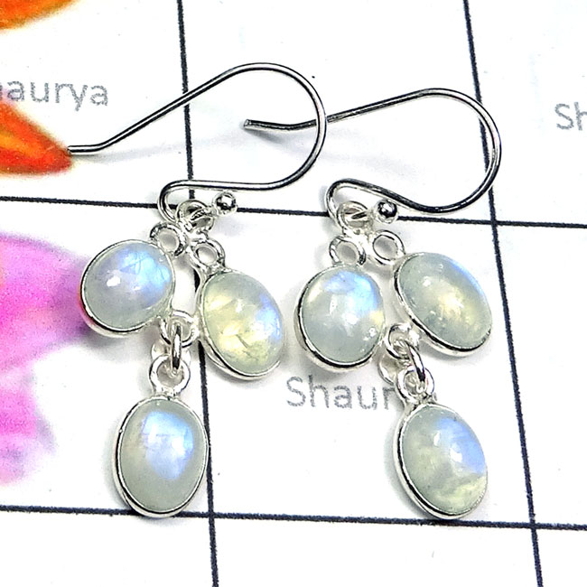 Rainbow Moonstone G - CMJ933-Blue Fire gems silver Earring wholesale Rainbow Moonstone G - CMJ933-Blue Fire gems silver Earring wholesale