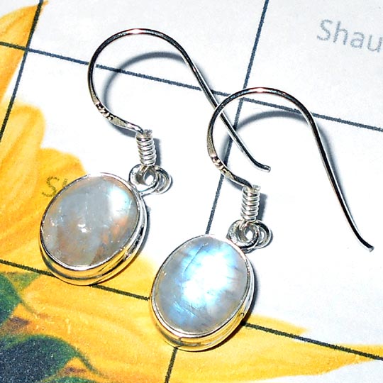 Rainbow Moonstone O - SPE982- Plain setting silver Earrings wholesale Rainbow Moonstone O - SPE982- Plain setting silver Earrings wholesale
