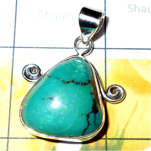 Tibet Turquoise A - ISP905-Tibitan Turquoise gems silver Plain Pendant