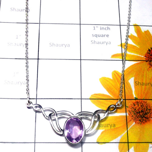 Amethyst B - SDN971-Cut n Cab Gemstone 925 Sterling Silver Necklace