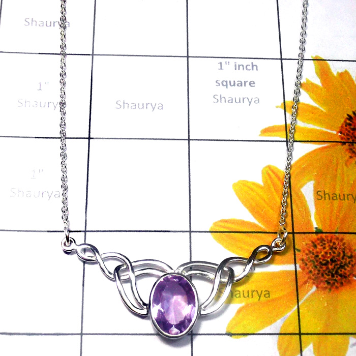 Amethyst B - SDN971-Cut n Cab Gemstone 925 Sterling Silver Necklace