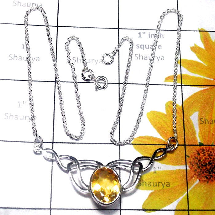 Citrine O - SDN971-Cut n Cab Gemstone 925 Sterling Silver Necklace Citrine O - SDN971-Cut n Cab Gemstone 925 Sterling Silver Necklace