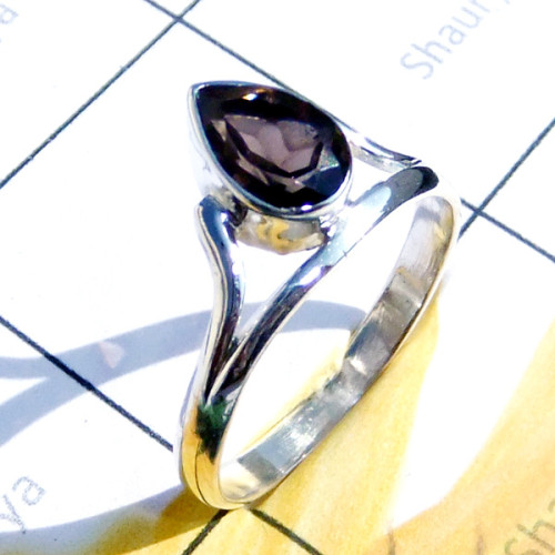 6x9mm Smokey D - RBS990-Lightweight Cut n Cab Gemstone 925 Silver Baby Ring