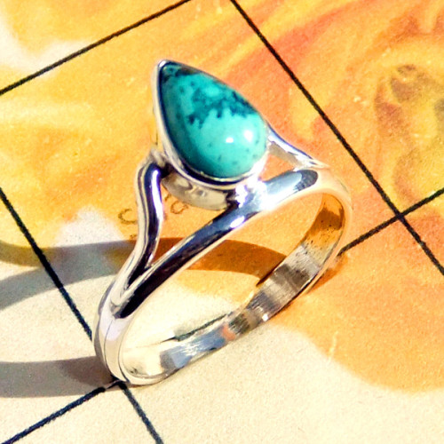 6x9mm Crysocola F - RBS990-Lightweight Cut n Cab Gemstone 925 Silver Baby Ring
