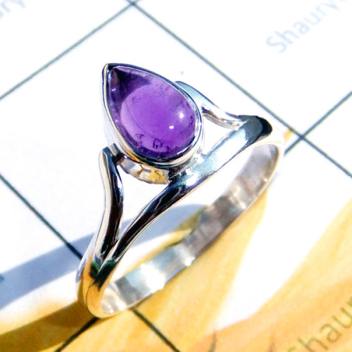 6x9mm Amethyst O - RBS990-Lightweight Cut n Cab Gemstone 925 Silver Baby Ring
