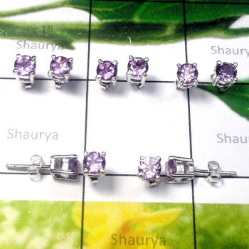 Amethyst B - SSE983-5 Pair Lightweight 925 Silver Cut Gemstone Stud Earring
