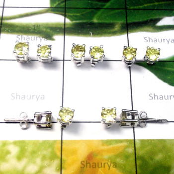 Lemon C - SSE983-5 Pair Lightweight 925 Silver Cut Gemstone Stud Earring